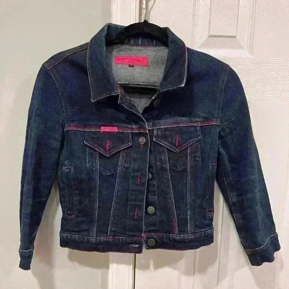 Betsey Johnson Jackets & Blazers - Betsey Johnson Jeans Flame Denim Jacket Designer Women’s Small Navy Pink Buttons